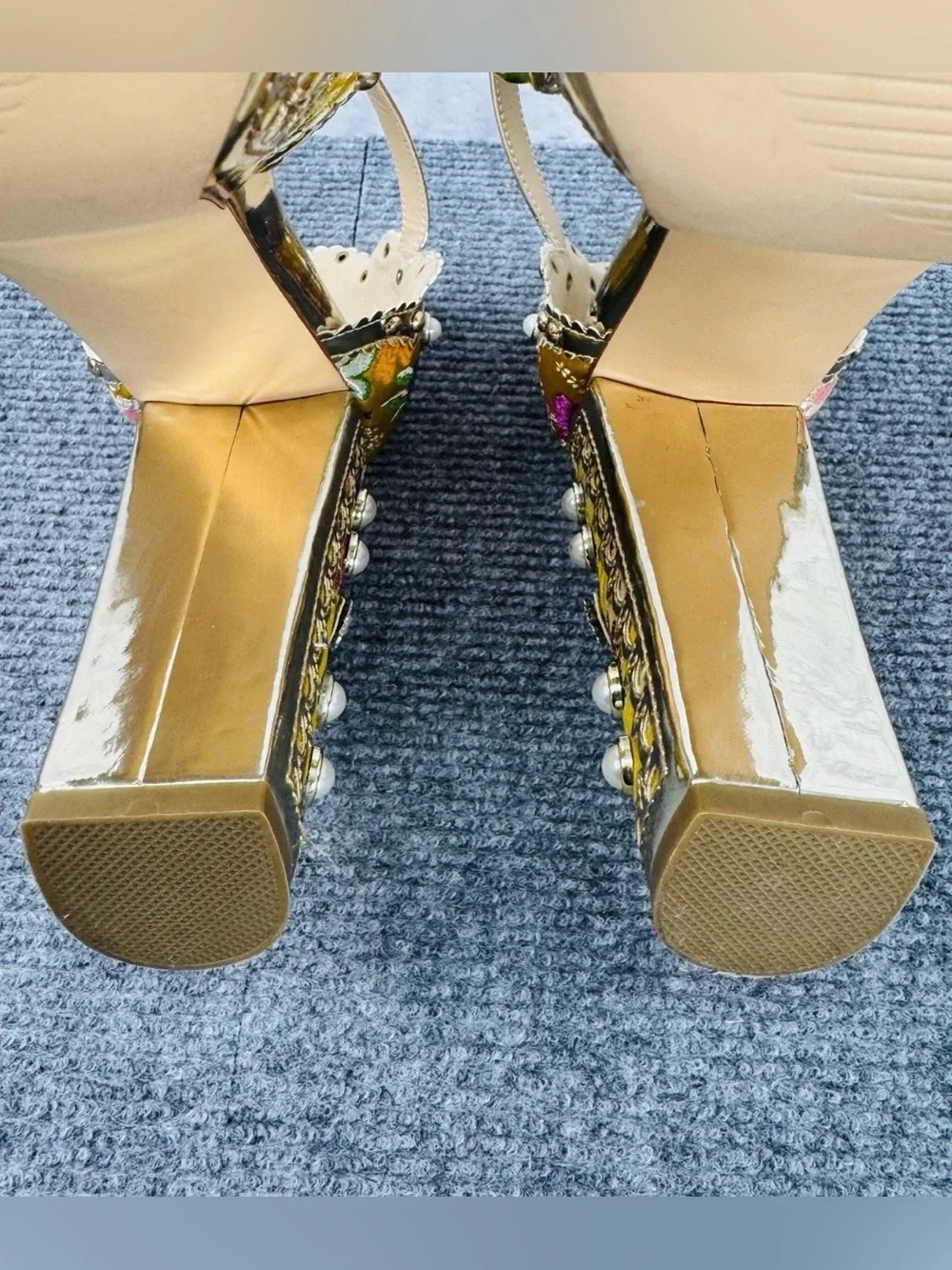 Azalea Wang Cici Yellow Gold Jeweled Baroque Platform Heels